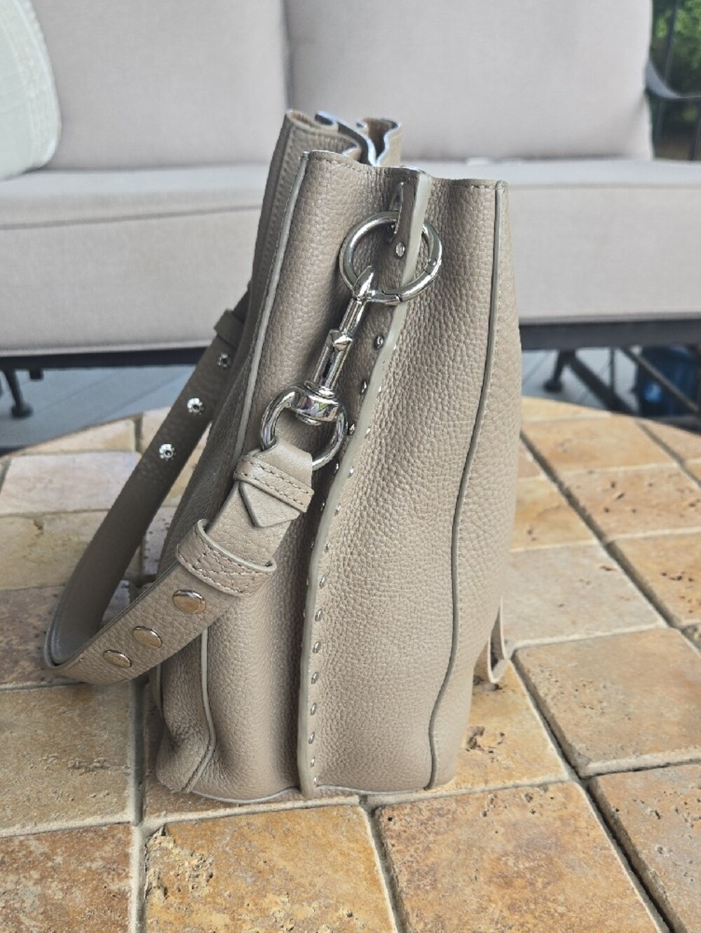 Rebecca Minkoff Neutral Taupe Leather Shoulder Bag - Classic Womens Crossbody - Picture 7 of 16
